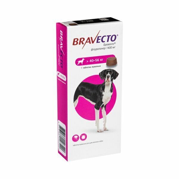 Таблетки от блох для собак. Bravecto 2025г. 40-56kg (1400mg).