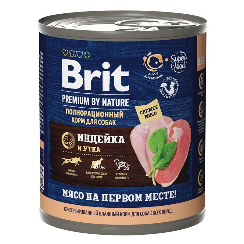 BRIT By Nature Консервы для собак всех пород с индейкой и уткой 0,85 кг